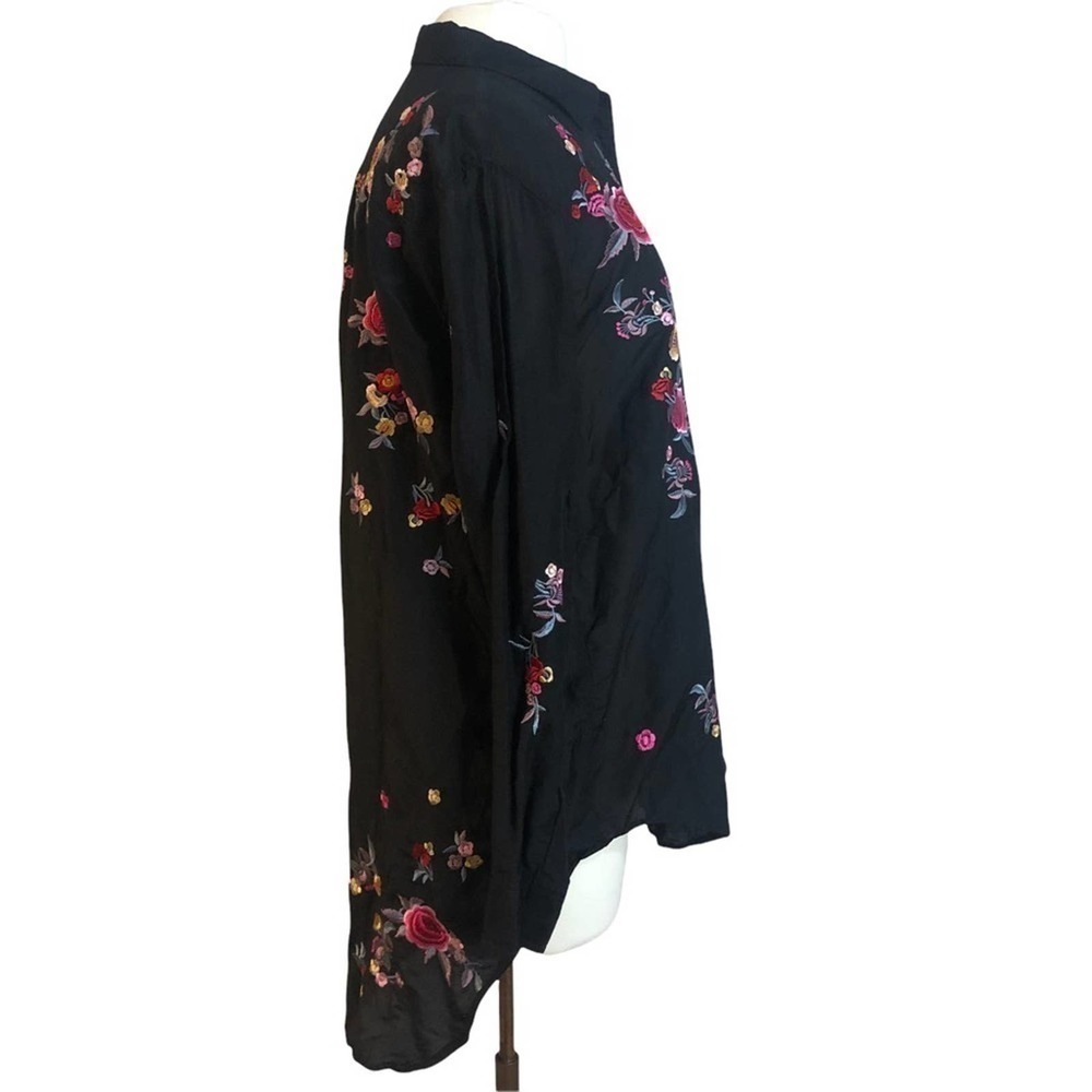 𝅺zara Black Floral Embroidered Button Front Tunic Top Size Small EUC - Picture 7 of 9